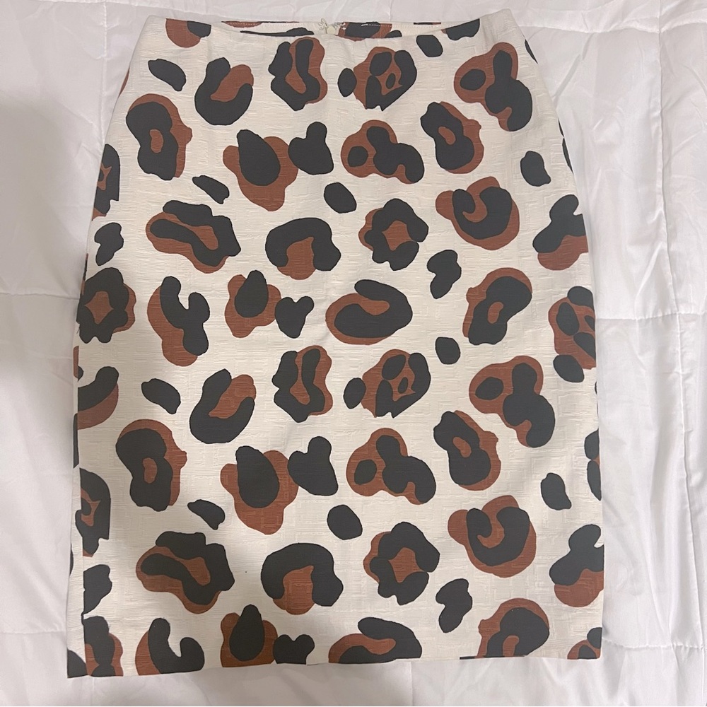 Talbots Leopard Print Textured Pencil Skirt Size 6 Lined Office Career A…